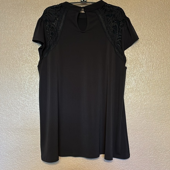 Studio Crepe Jersey Mock Neck Lace Inset Top - Picture 8 of 10